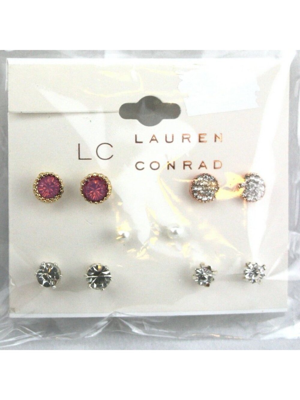 LC Lauren Conrad Earrings 5 Pairs Multi-Color 1/8"-1/4" Rhinestone & Pearl Studs